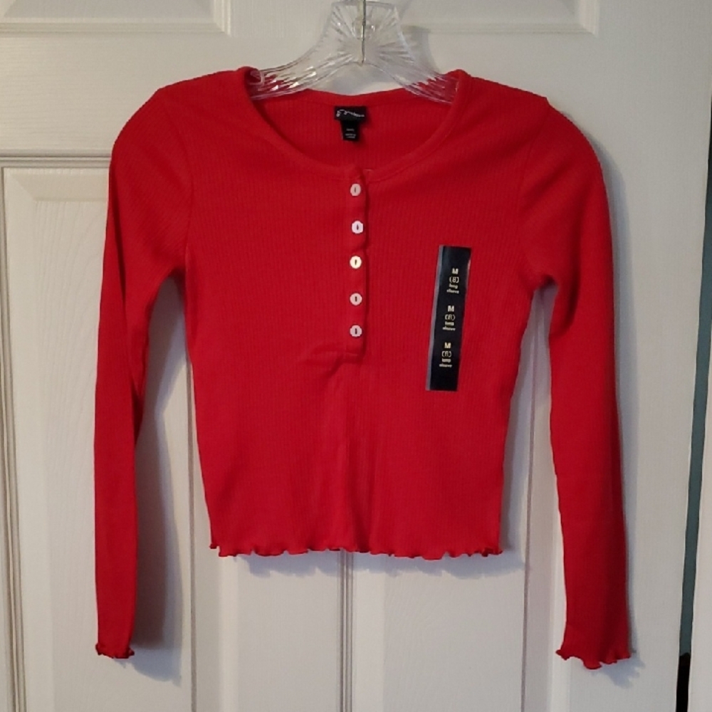 New! Art Class Red Ribbed Henley Crop Top